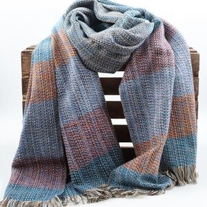 NWT Handwoven Alpaca Wool Striped Orange/Blue/Red, Scarves/Shawl